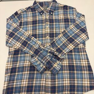 Eddie Bauer Blue and Tan Plaid Shirt